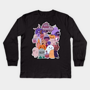 Happy Halloween Cute Kawaii Doodle Party Kids Long Sleeve T-Shirt